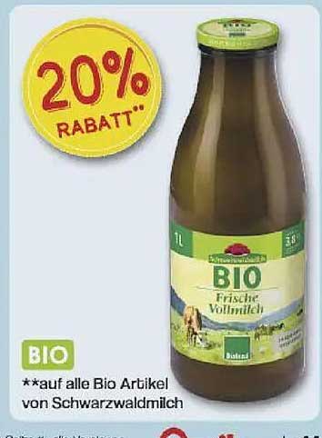 20 % Rabatt auf alle Bio Artikel von Schwarzwaldmilch