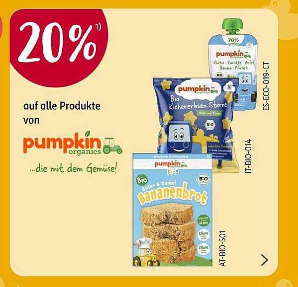 20% Rabatt auf alle Produkte von pumpkin organics
