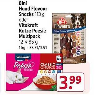 8in1 Hund Flavour Snacks 113 g oder Vitakraft Katze Poesie Multipack 12 x 85 g