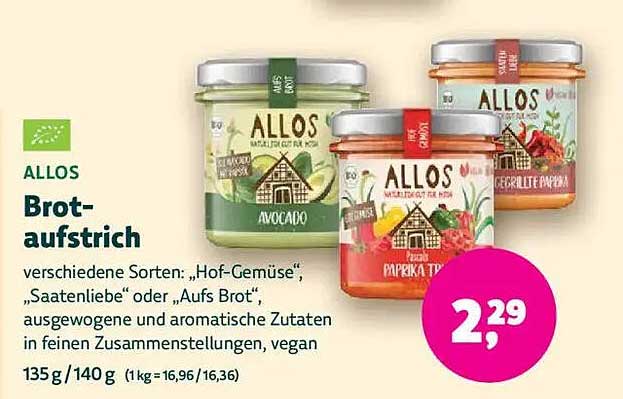 ALLOS Brotaufstrich in verschiedenen Sorten