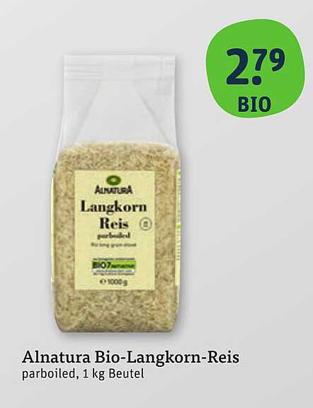 Alnatura Bio-Langkorn-Reis parboiled, 1 kg Beutel
