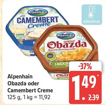 Alpenhain Obazda oder Camembert Creme 125 g