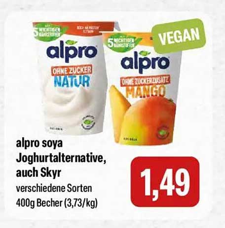 alpro soya Joghurtalternative, auch Skyr, verschiedene Sorten 400g Becher