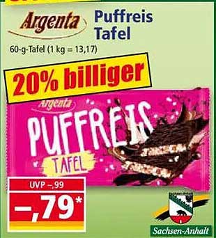 Argenta Puffreis Tafel 60 g – 20% billiger