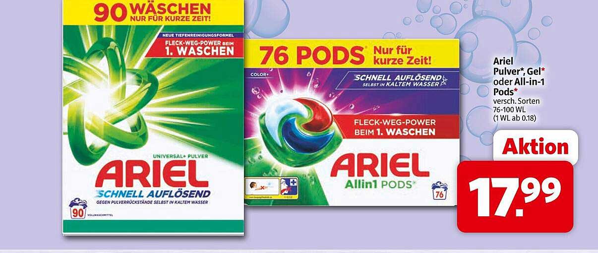 Ariel Pulver, Gel oder All-in-1 Pods - Nur für kurze Zeit!