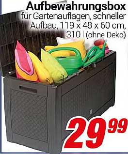 Aufbewahrungsbox für Gartenauflagen, schneller Aufbau, 119 x 48 x 60 cm, 310 l (ohne Deko)