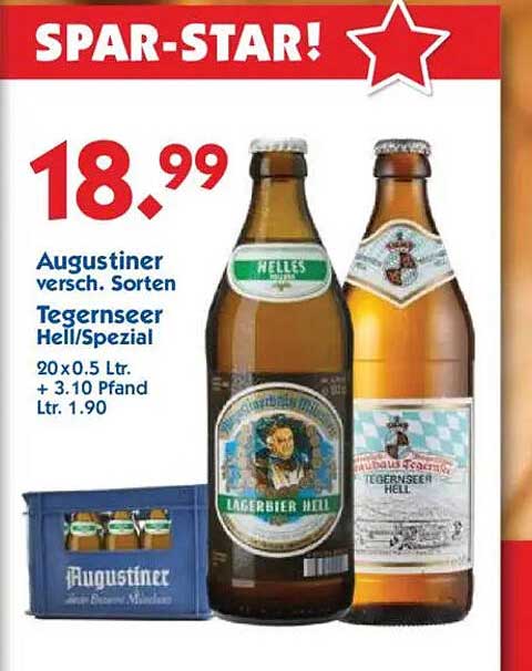 Augustiner verschieden. Sorten Tegernseer Hell/Spezial 20 x 0,5 Ltr.