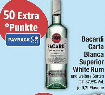 Bacardi Carta Blanca Superior White Rum – 0,7l Flasche