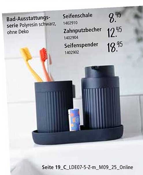 Bad-Ausstattungsserie Polyresin schwarz, ohne Deko