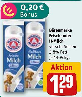 Bärenmarke Frisch- oder H-Milch, 1 L Packung
