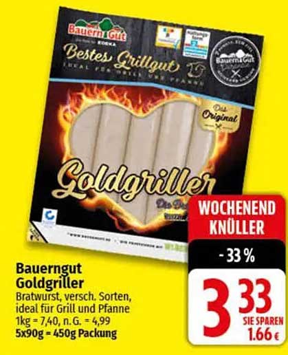 BauernGut Goldgriller Bratwurst, 450g Packung