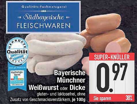 Bayerische Münchner Weißwurst oder Dicke