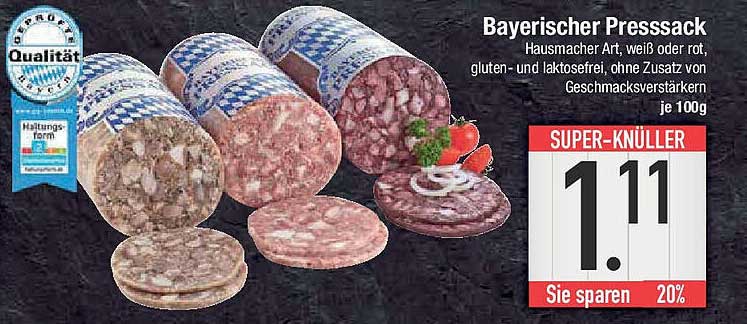 Bayerischer Presssack, Hausmacher Art, weiß oder rot, gluten- und laktosefrei