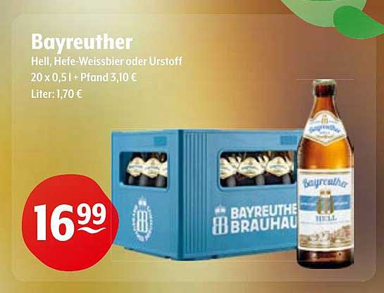 Bayreuther Hell, Hefe-Weissbier oder Urstoff - 20 Flaschen à 0,5 l