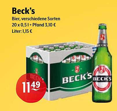 Beck's Bier, verschiedene Sorten 20 x 0,5 l + Pfand 3,10 €