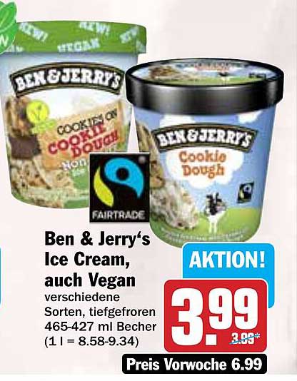 Ben & Jerry's Ice Cream, auch Vegan - verschiedene Sorten, tiefgefroren 465-427 ml Becher