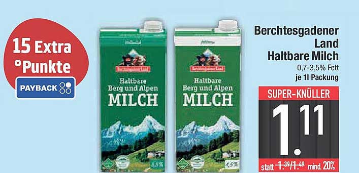 Berchtesgadener Land Haltbare Milch 0,7-3,5% Fett je 1l Packung