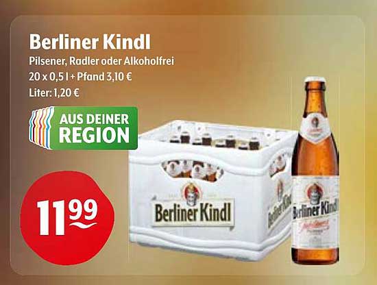 Berliner Kindl Pilsener, Radler oder Alkoholfrei - 20 x 0,5 l