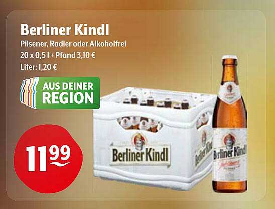Berliner Kindl Pilsener, Radler oder Alkoholfrei - 20 x 0,5 l