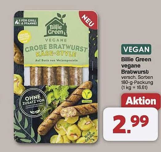 Billie Green vegane Bratwurst KÄSE-STYLE