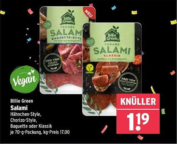 Billie Green Vegane Salami – Hähnchen-Style und Chorizo-Style