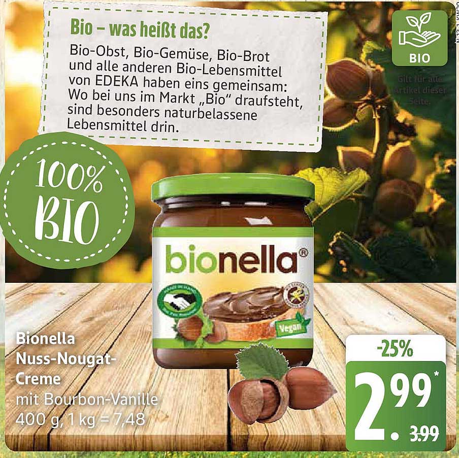 Bionella Nuss-Nougat-Creme mit Bourbon-Vanille - 400 g