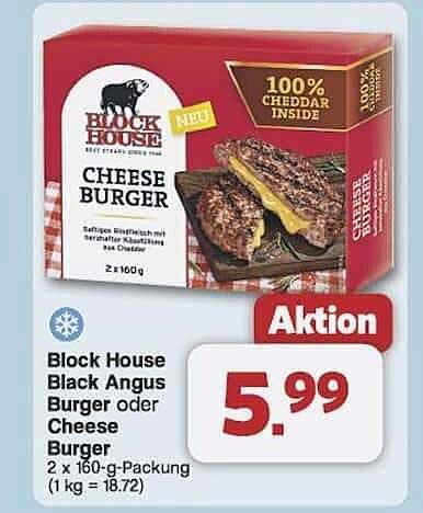 Block House Black Angus Burger oder Cheese Burger 2 x 160-g-Packung
