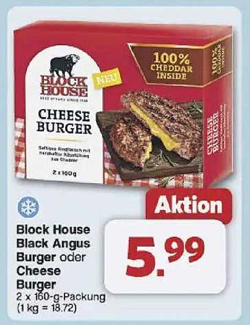 Block House Black Angus Burger oder Cheese Burger 2 x 160-g-Packung