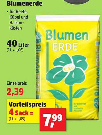 Blumenerde 40 Liter für Beete, Kübel und Balkonkästen