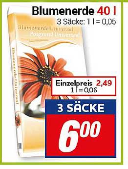 Blumenerde Universal 40 l - 3 Säcke für nur 6,00 €