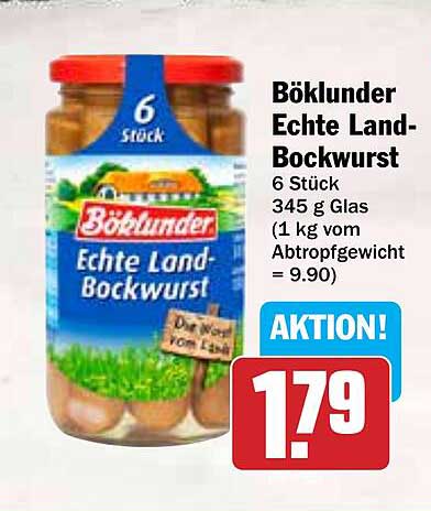 Böklunder Echte Land-Bockwurst 6 Stück im Glas