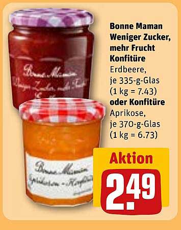Bonne Maman Weniger Zucker, mehr Frucht Konfitüre Erdbeere oder Aprikose, je 335-g- oder 370-g-Glas