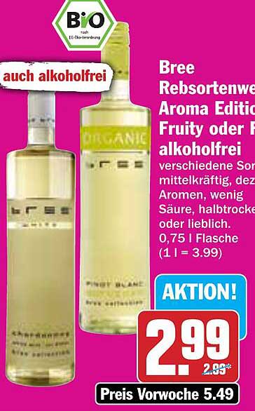 Bree Rebsortenwein Aroma Edition Fruity oder Halbtrocken, alkoholfrei