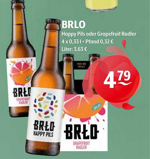 BRLO Happy Pils oder Grapefruit Radler 4 x 0,33 l