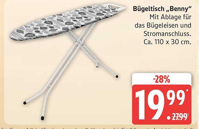 Bügeltisch „Benny“ mit Ablage für das Bügeleisen und Stromanschluss