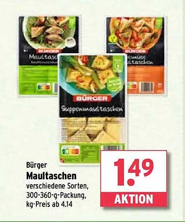 Bürger Maultaschen verschiedene Sorten, 300-360-g-Packung
