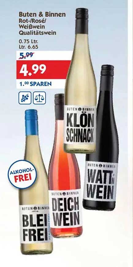 Buten & Binnen Rot-/Rosé Weißwein Qualitätswein 0.75 L