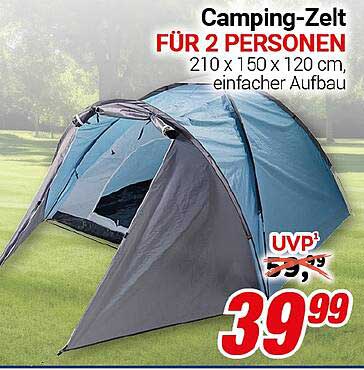 Camping-Zelt für 2 Personen - 210 x 150 x 120 cm