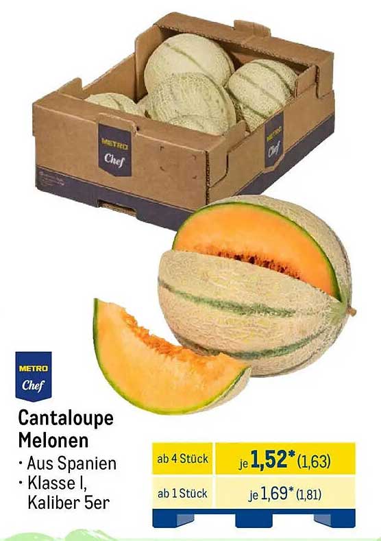 Cantaloupe Melonen aus Spanien - Klasse I, Kaliber 5er