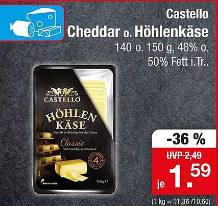 Castello Cheddar oder Höhlenkäse 150 g, 48% Fett i.Tr.