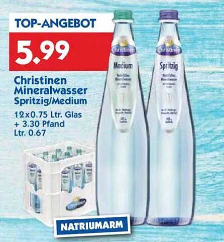 Christinen Mineralwasser Spritzig/Medium 12x0.75 Ltr.