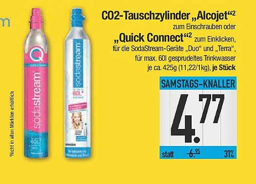 CO2-Tauschzylinder „Alcojet“ zum Einschrauben oder „Quick Connect“ zum Einklicken