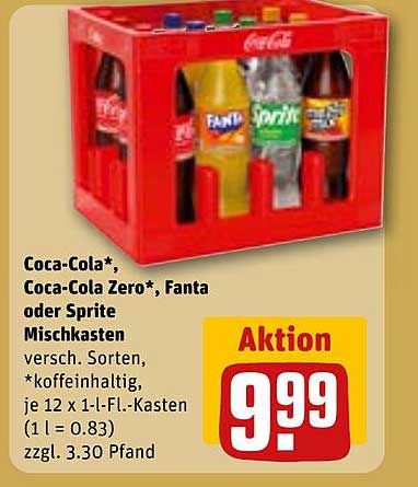 Coca-Cola, Coca-Cola Zero, Fanta oder Sprite Mischkasten