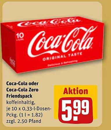 Coca-Cola oder Coca-Cola Zero Friendspack, 10 x 0,33 l Dosen
