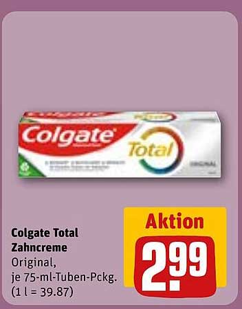 Colgate Total Zahnpasta, Original, je 75-ml-Tuben-Packung