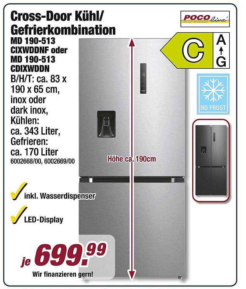 Cross-Door Kühl-/Gefrierkombination MD 190-513 CIXWDDF oder MD 190-513 CDIXWDDN