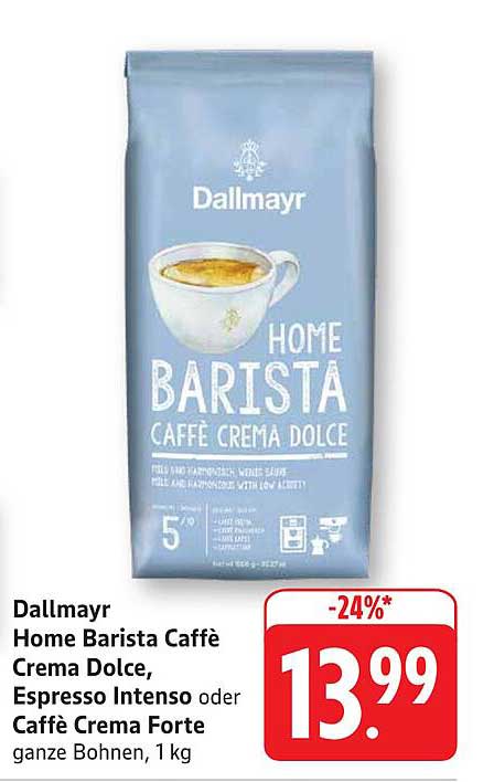 Dallmayr Home Barista Caffè Crema Dolce, Espresso Intenso oder Caffè Crema Forte, ganze Bohnen, 1 kg