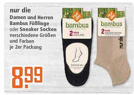 Damen und Herren Bambus Füßlinge oder Sneaker Socken - 2 Paar