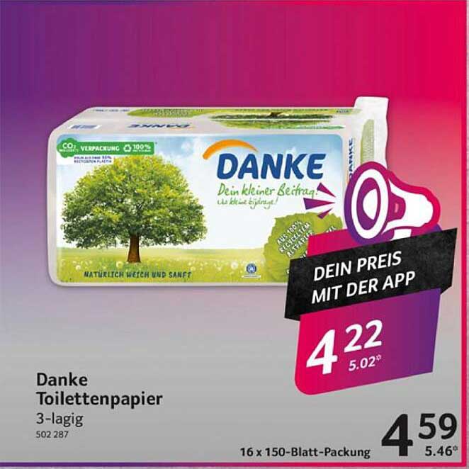 Danke Toilettenpapier 3-lagig 16 x 150-Blatt-Packung