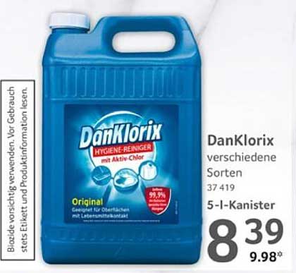 DanKlorix Hygiene-Reiniger mit Aktiv-Chlor 5-Liter-Kanister